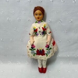 Vintage Hungarian Handcrafted Doll with Embroidered Dress